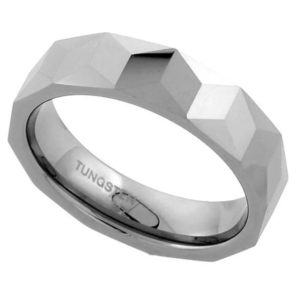 Tungsten Carbide 6 mm Faceted Flat Band Ring